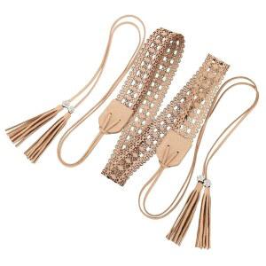 WHIPPY 보호 여성용 땋은 태슬 벨트 웨스턴 에스닉 드레스 카우걸 빈티지 중공 플로럴 허리밴드 왁스 로프 포함