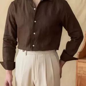 긴팔 남자린넨셔츠 솔리드 오버핏 와이셔츠 여름 컬러 코랄