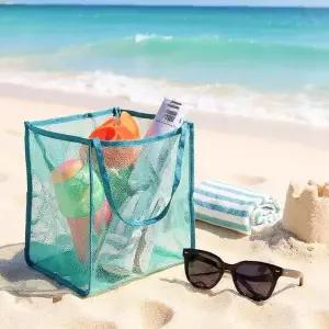 해변 물놀이 망사 숄더백 통풍 메쉬 비치백 모래털이 수영장 바다 여행 휴가