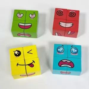 표정 맞추기 원목 큐브 퍼즐 어린이 감정 학습 얼굴 블록 장난감 보드게임