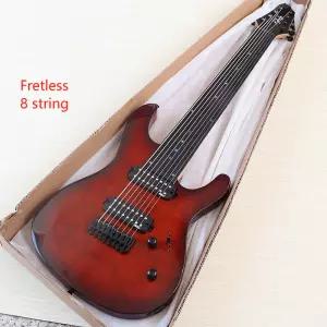 프렛리스 일렉트릭 기타 8현 트리 벌 탑 솔리드 오쿠메 바디 39인치 하이 글로시 레드 컬러