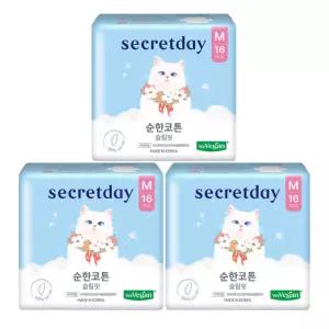 시크릿데이 순면커버 순한코튼 슬림핏 생리대 중형 16개 x 3팩