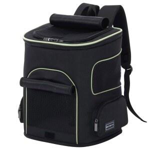 허리 보호 디자인이 업그레이드된 PETSFIT 반려견 배낭 캐리어, 고양이/개/강아지 최대 22파운드 운반용 고양이 배낭. 하이킹 캠핑 여행용으로 디자인된 블랙