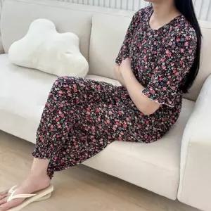 플라워 주름 쿨링 반팔 티셔츠 조거 바지 냉감 팬츠 세트 홈웨어 밴딩 P644B