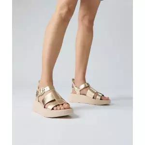 FITFLOP 여성 F-모드 메탈릭 레더 플랫폼 피셔맨 샌들 - 플라티노 FT64K2S079 327385