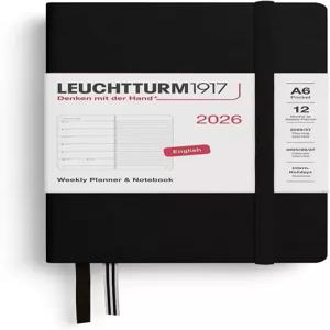 LEUCHTTURM1917 - 주간 플래너 및 노트북 2026 하드커버 포켓(A6) 룰드 블랙(2026년 1월 1일 12월 31일)