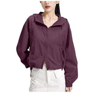 [JPAYAROGOAN] UV 차단 후드티 겉옷 여성용 얇은 봄 여름 자외선 대비 라이트 아우터 길이 재킷 블루종 여름용 후드가 달린 카디건 코트 귀여운 낚시 스포츠 통근 통학 작업 방풍 착시 슬림 결혼식