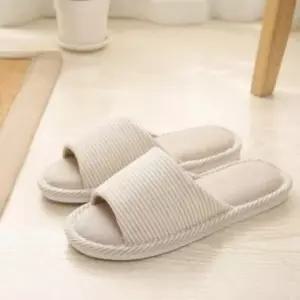 (타입 타입/여성용 베이지)층간소음방지 면 실내화 린넨 거실화 실내슬리퍼 쿠션