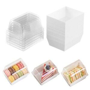 뚜껑과 포크가 투명한 작은 샤큐테리 상자 종이 50개 식품 상자 직사각형 일회용 용기