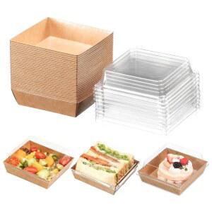 뚜껑이 투명한 작은 샤큐테리 상자 100개 상자 쿠키용 식품 용기 직사각형 종이 일회용