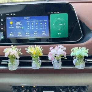 유리 꽃병에 담긴 귀여운 꽃다발 4개 세트, 자동차 공기 청정기 통풍구 클립, 자동차 통풍구 장식용 미니 인공 꽃, 자동차 내부 대시 장식품 액세서리