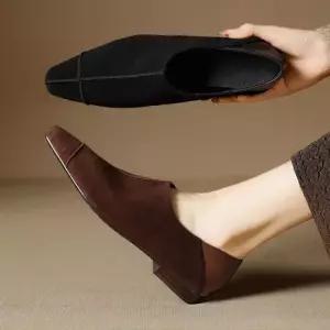 엘럽 여친 딥 플랫 가죽 펌프스 굽높이 스타일의 구두 밟고 로퍼 작은 슈즈 박템5