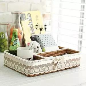다용도바구니 사각 라탄 바구니 작은 소품 수납 정리함 세칸 박스