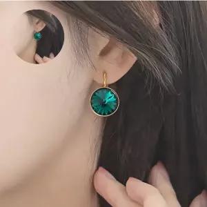 오스트리아 크리스탈 14mm 에메랄드 귀걸이 서클 학생