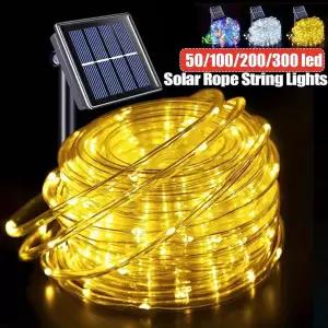호환 50100200300Leds 스트링 라이트 야외 솔라광 스트립 로프 튜브 요정 라이트 정원 크리스마스 장식 웨