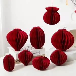 호환  2026 새해 장식 빨간 종이 벌집 랜턴 크리스마스 트리 걸이 펜던트 봄 축제 랜턴 파티 용품