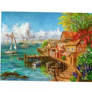 케이엠엘리 TBZ 해안가의 집 (패브릭) 보석십자수 30x40