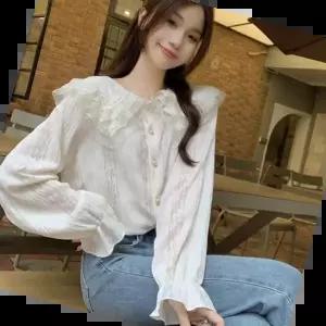 프릴블라우스 레이스블라우스 크림 카라블라우스 시스루 흰색셔츠