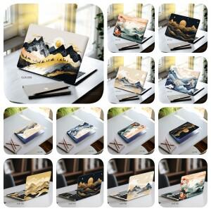 미니 소형멀리스트 마운틴 웨이브 노트북 데칼 골든 텍스처 패턴 탈부착 가능 셀프 스틱 커버 맥북 호환 PC