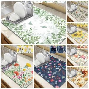 주방 조리대용 접시 건조 매트 흡수성 핑크 장미 꽃잎 포함 커피 메이커 식당 홈 데코
