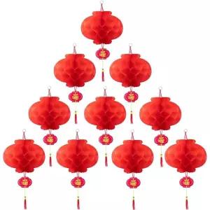 호환  1030개 8인치 전통 식 빨간 종이 등불 춘절 결혼식 및 레스토랑용 축제 장식 세트