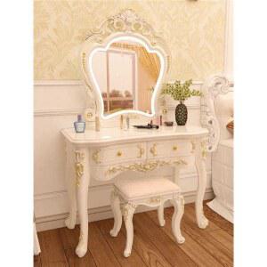고급 유럽풍 화장대 인테리어 골드 체어 현관 LED조명 화장대스툴 수납협탁 화장용 수납