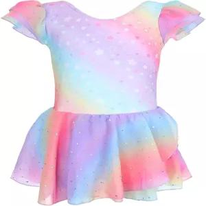 소녀들을 위한 히다니 발레 레오타드 댄스 수업을 플러터 슬리브가 있는 레인보우 스타 투투 세트