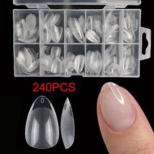 240개/박스 세미 매트 XXS 아몬드 네일 팁 풀 커버 소프트 젤 인조 손톱 연장 초단 완벽