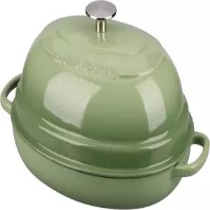 가장자리 주조 에나멜 타원형 주철 더치 오븐 냄비 뚜껑 사워도우 빵 굽기용 브레드 6QT 피스타치오 그린