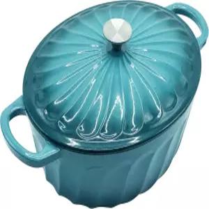 뚜껑이 있는 에나멜 타원형 더치 오븐 냄비 조리 빵 굽기 튀기기 논스틱 코팅 오븐(블루그린)을 위한 이중