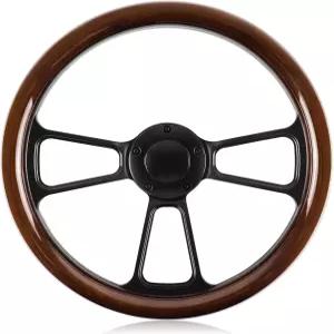 QYMOPAY 5홀 3 스포크 빈티지 스티어링 휠 14인치 유니버설 레이싱 대부분의 허브 어댑터에 맞습니다