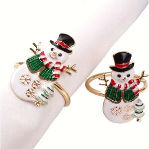 2개/눈사람 냅킨 링 - 광택 처리된 금속 크리스마스 및 결혼식 테이블 장식
