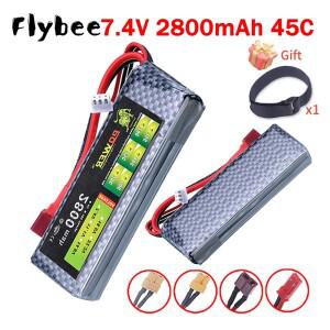 2800mAh 2S 7.4V 45C FPV 드론 리포 배터리 항공기 장난감 자동차 모델 쿼드콥터 T JST XT30 충전식