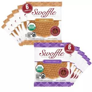 텐 프리 인증 스트룹와펠스 - Swoffle 카라멜 필 프렌치 바닐라 12 개별 포장 와플 6 각 맛 1.16온스