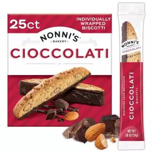 노니스 시오콜라티 다크 초콜릿 아몬드 비스코티 쿠키 - 개별 포장 이탈리아 커피 스낵 바삭한 두 번 구운