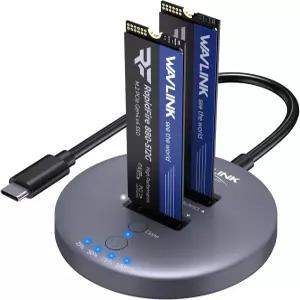 WAVLINK M.2 NVMe SSD 클론 도크 10Gbps 듀얼 베이 to USB-C/A 인클로저 오프라인 UASP 지원 크기
