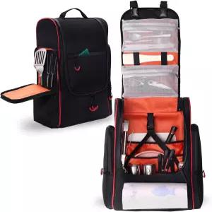 야외 주방 수납을 위한 GHWMYD 캠핑 정리함 종이 타월 홀더가 있는 대형 걸이식 조리기구 백팩 바비큐 그릴