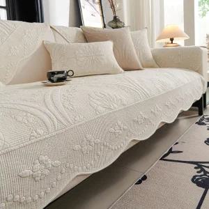 vctops 코튼 퀼팅 소파 커버 농가 카운티 꽃 자수 미끄럼 방지 부드러운 가리비 슬립 세탁 가능 가구