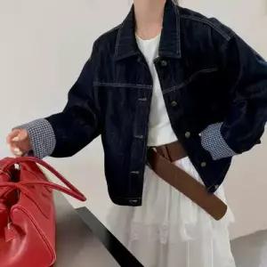 여친 청 캐주얼 스트라이프 데일룩 자켓 톱 칼라 체크 소매 코트 싱글 DAOL1