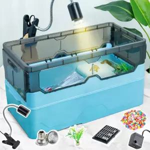 열 램프 필터와 바퀴가 달린 소형 거북이 수중 서식지 및 수족관을 위한 완벽한 탱크 키트로 탈출 방지