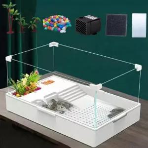 조용한 물 펌프가 있는 아크릴 거북 수조 수족관 3.96갤런 360° 전망 조립이 간편하고 작은 거북이와