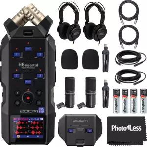 팟캐스트 마이크 팩 XLR/TRS 캡슐 헤드폰 테이블탑 스탠드 윈드스크린 케이블 AA 배터리가 포함된 Zoom H6