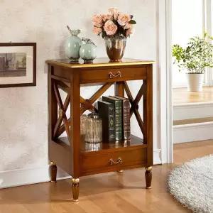 [진영가구] 티니스 마호가니 2서랍 장식장 테이블-엔틱골드