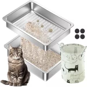 집단 쓰레기를 위한 스테인리스 스틸 체에 담긴 고양이 쓰레기통 봉투 냄새 조절 청소하기 쉬운 19.7 x13.7