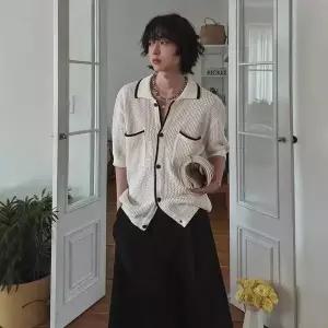 니트 남친 여름 오피스룩 반팔 카디건 스웨터 펀칭 칼라넥 카라 칼라 admr2