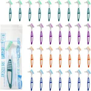 야에노이 30개 틀니 칫솔 세트 4가지 색상 옵션과 미끄럼 방지 고무 손잡이가 포함되어 있어 효과적인 청소