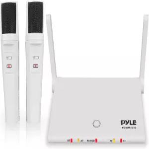 Pyle 2 무선 마이크 시스템 USB 충전식 배터리 핸드헬드 1 컴팩트 베이스 PA 노래방 DJ용 고성능 휴대용