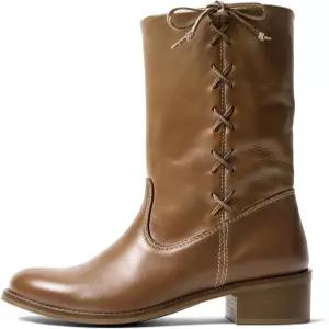 키사사 미드 송아지 부츠 여성용 라운드 토 플랫 빈 스 업 로우 힐 가을