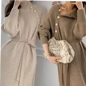 하객룩 원피스 니트 여성원피스 목폴라 터틀넥 롱 여성 스웨터 겨울