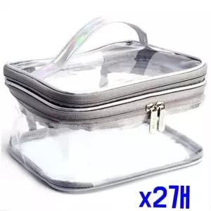 가방속백 TBZ 투명 2단 다용도 더블지퍼 파우치(실버) x2개